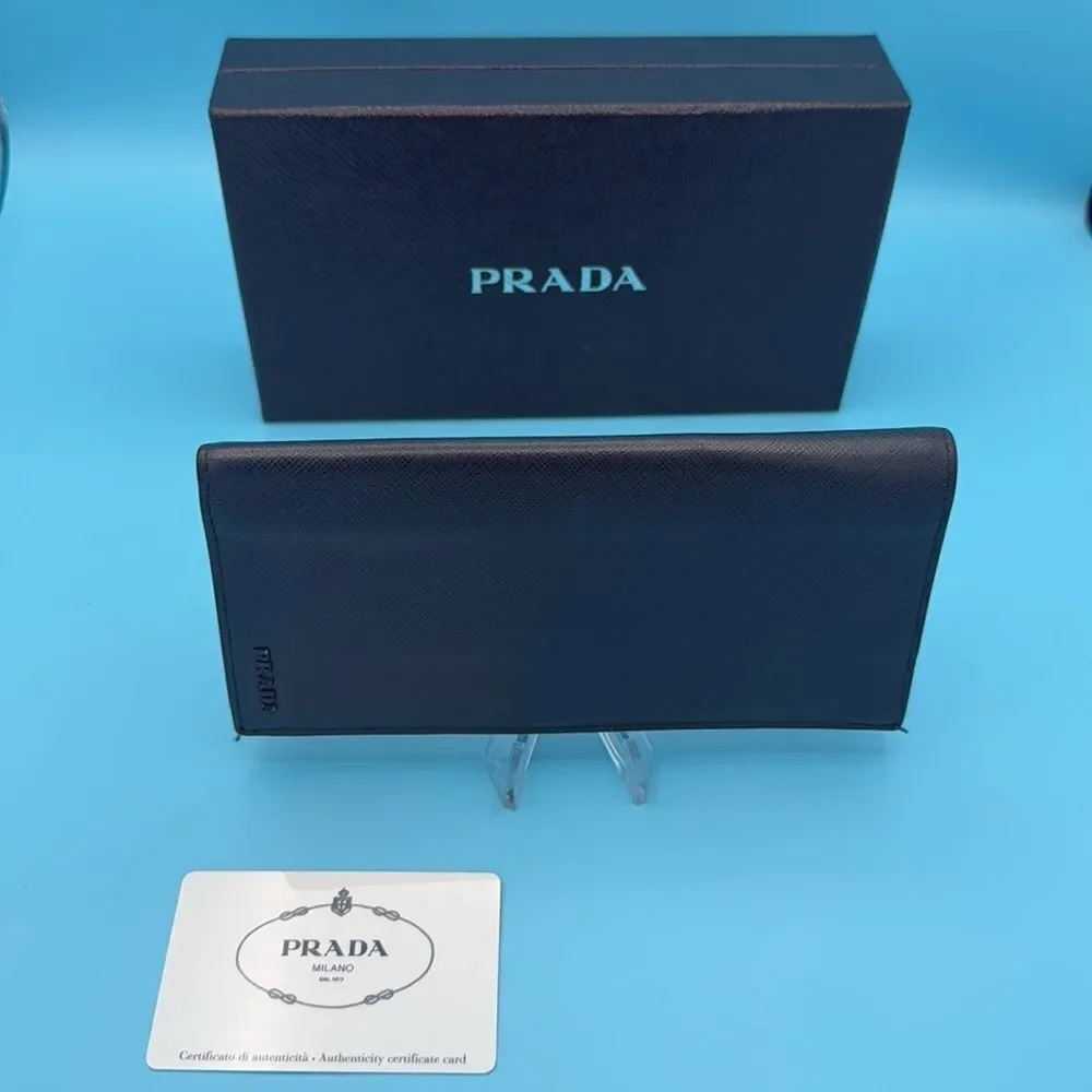 Prada Blue Saffiano Lux Leather Long Wallet- with Prada box and COA